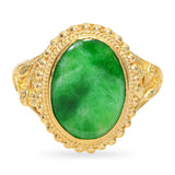 Vintage 24k Yellow Gold Jade Leaf Motif Ring