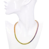 14k Yellow Gold Channel Set Multi-Gemstone Rainbow Ombre Line Necklace