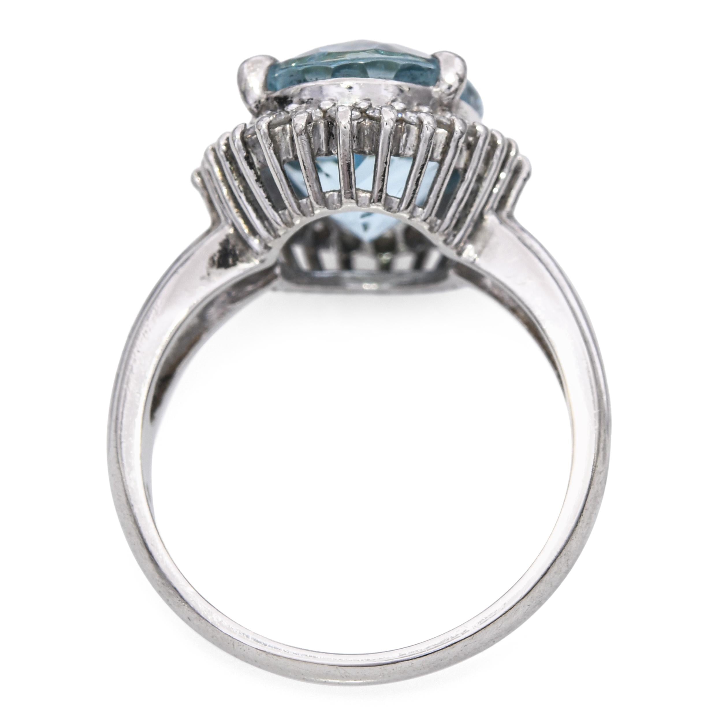 Platinum 4.90ct Aquamarine and Diamond Halo Ring