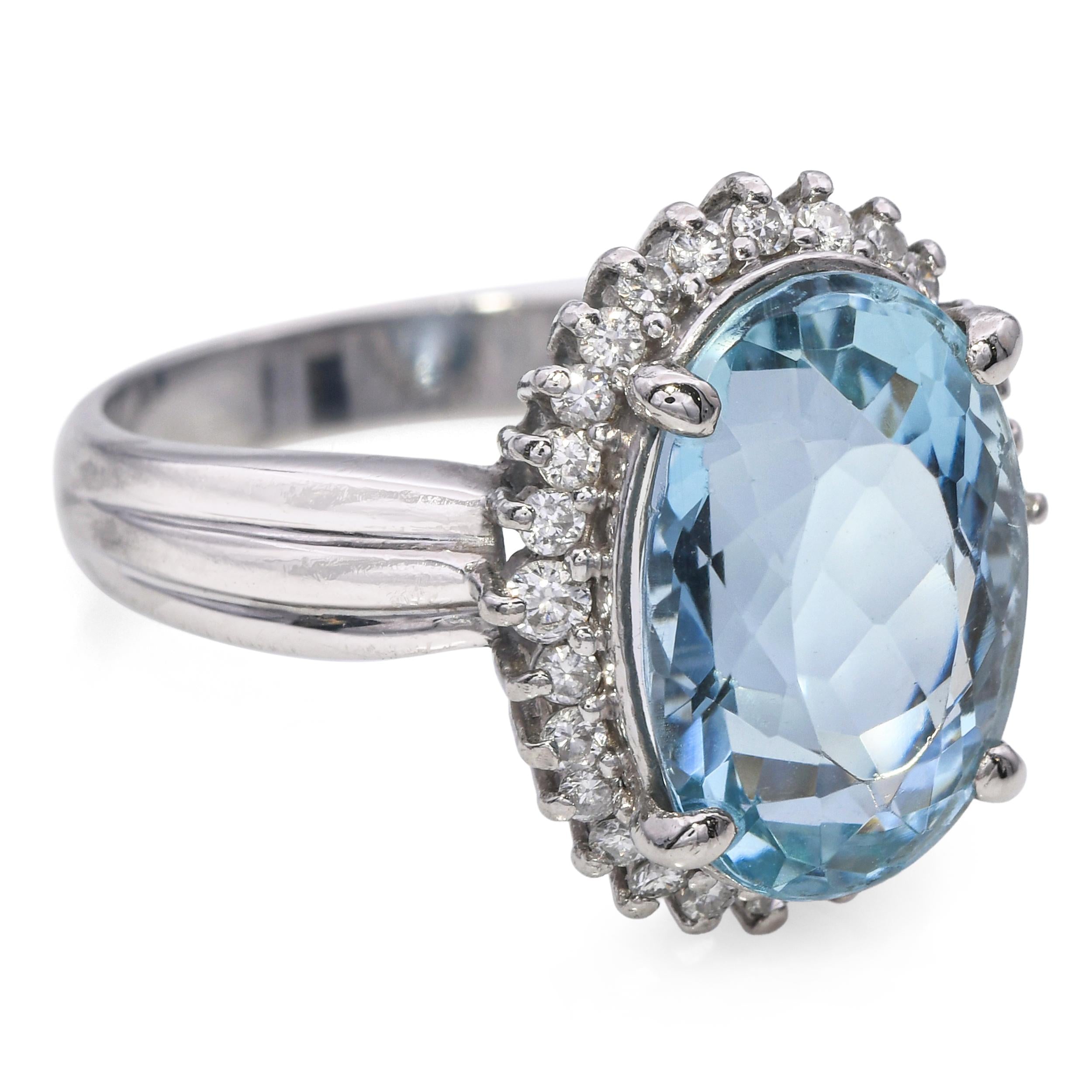 Platinum 4.90ct Aquamarine and Diamond Halo Ring