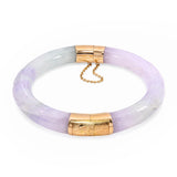 Vintage 14k Yellow Gold Lavender and Green Jadeite Hinged Bangle