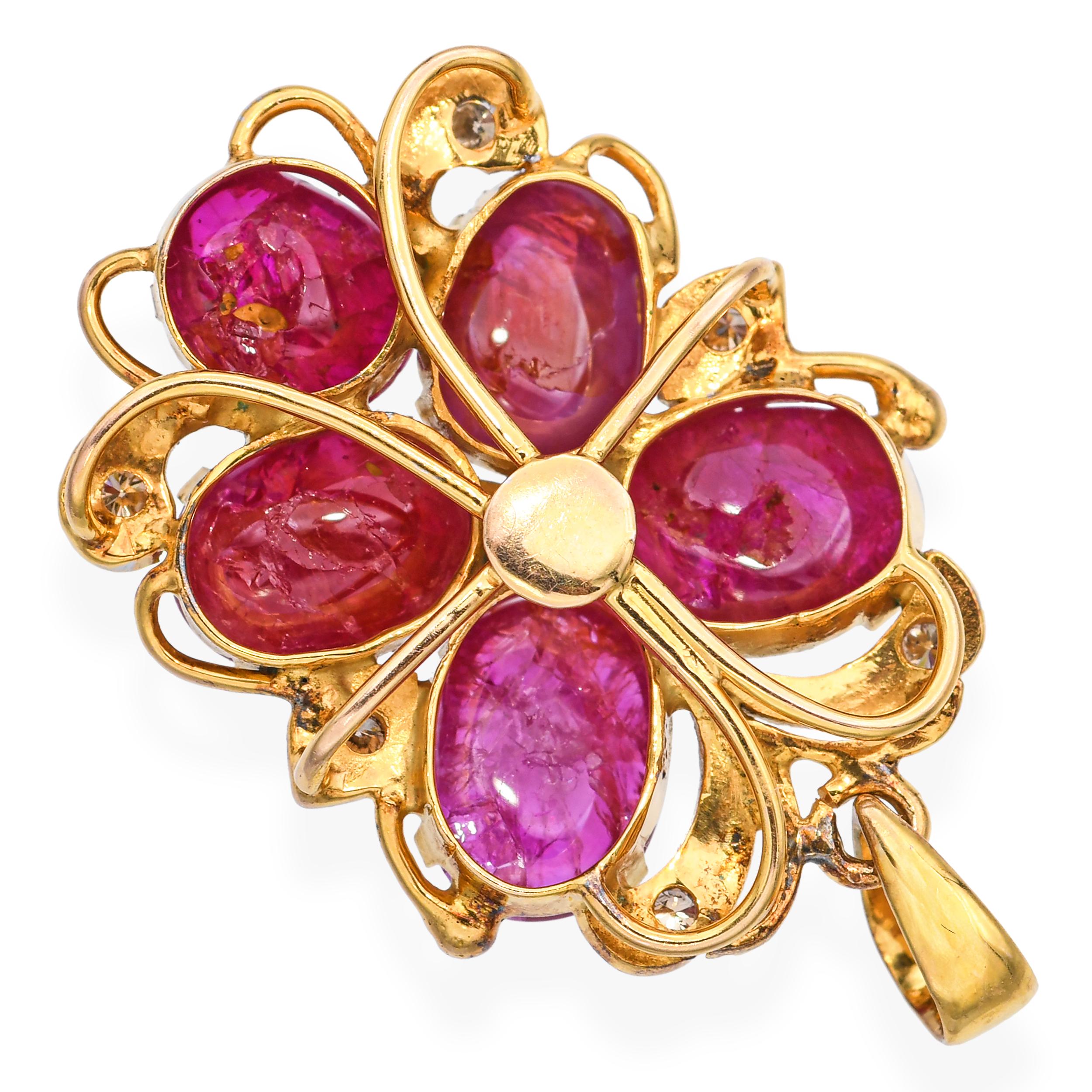 Vintage 15k Yellow Gold 8.2tcw Ruby and 0.1tcw Diamond Pendant