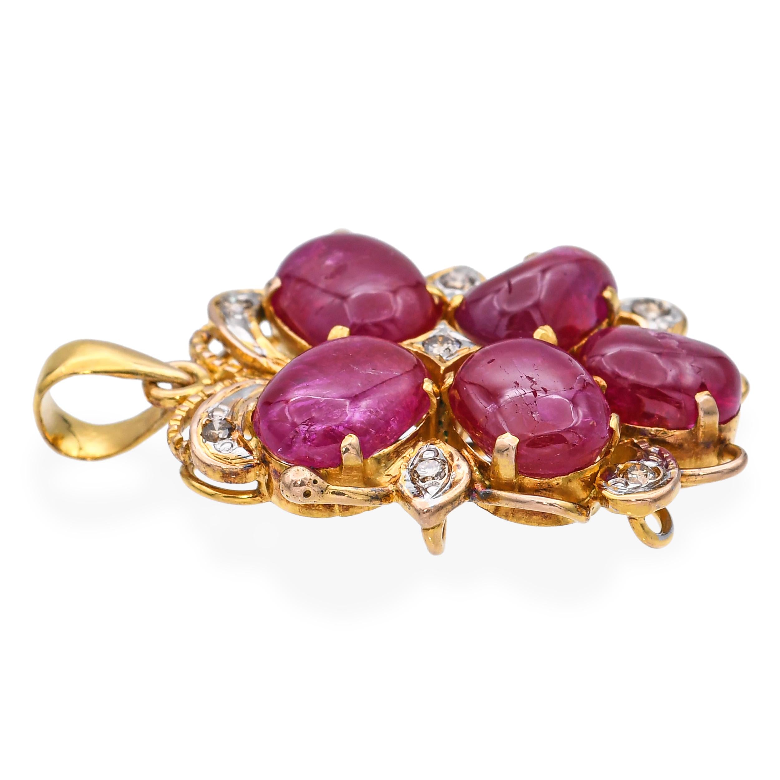 Vintage 15k Yellow Gold 8.2tcw Ruby and 0.1tcw Diamond Pendant