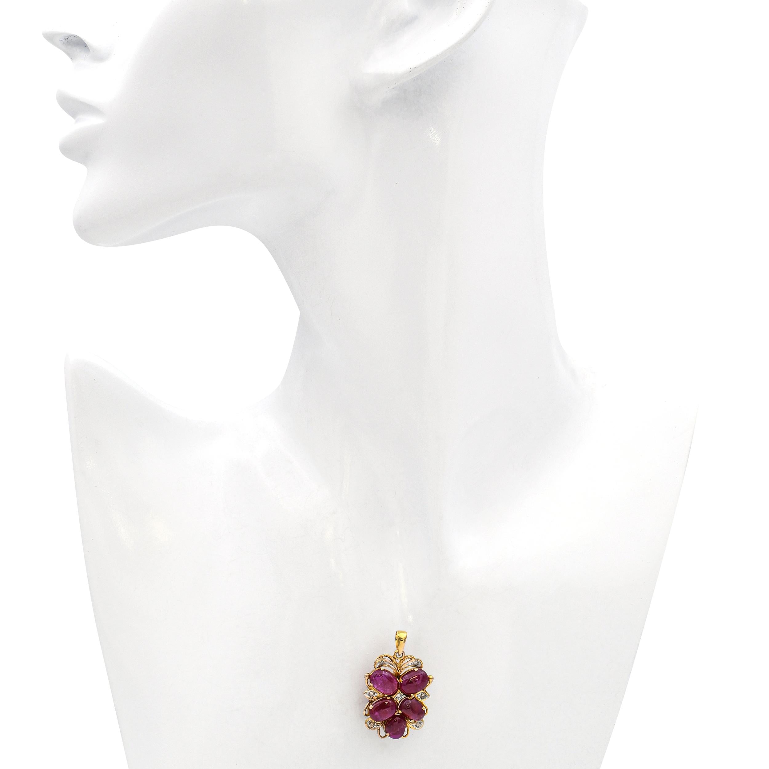 Vintage 15k Yellow Gold 8.2tcw Ruby and 0.1tcw Diamond Pendant