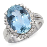 Platinum 4.90ct Aquamarine and Diamond Halo Ring