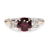Vintage 14k Yellow Gold Three Stone Garnet & Diamond Ring