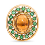 18k Yellow Gold 3.87ct Citrine Cabochon and Emerald Statement Ring