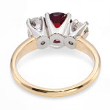 Vintage 14k Yellow Gold Three Stone Garnet & Diamond Ring