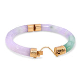 Vintage 14k Yellow Gold Lavender and Green Jadeite Hinged Bangle