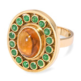 18k Yellow Gold 3.87ct Citrine Cabochon and Emerald Statement Ring