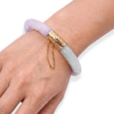 Vintage 14k Yellow Gold Lavender and Green Jadeite Hinged Bangle