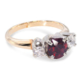 Vintage 14k Yellow Gold Three Stone Garnet & Diamond Ring