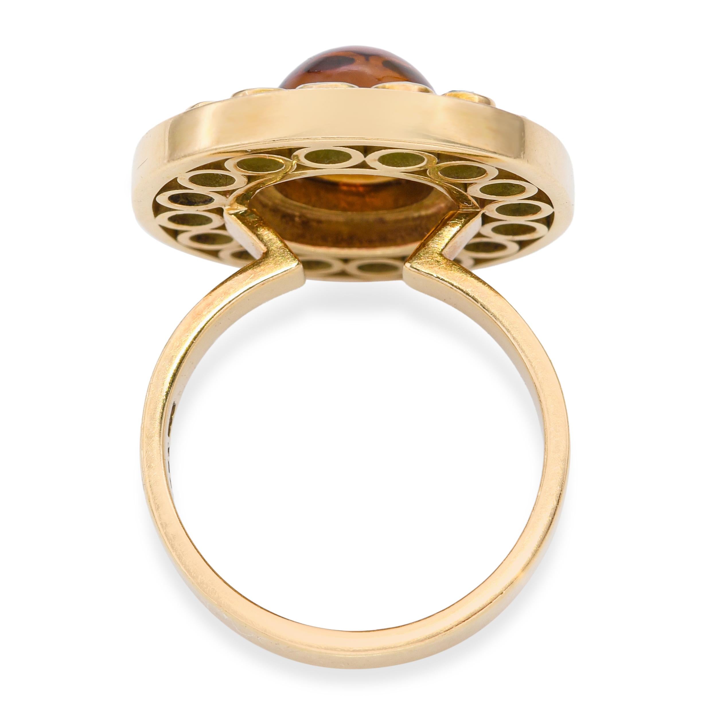 18k Yellow Gold 3.87ct Citrine Cabochon and Emerald Statement Ring