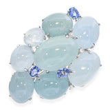 Vintage 17k White Gold Aquamarine, Sapphire, and Diamond Cluster Brooch