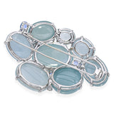 Vintage 17k White Gold Aquamarine, Sapphire, and Diamond Cluster Brooch
