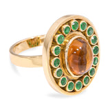 18k Yellow Gold 3.87ct Citrine Cabochon and Emerald Statement Ring