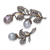 Vintage Black Rhodium 18k Yellow Gold Diamond and Pearl Convertible Brooch