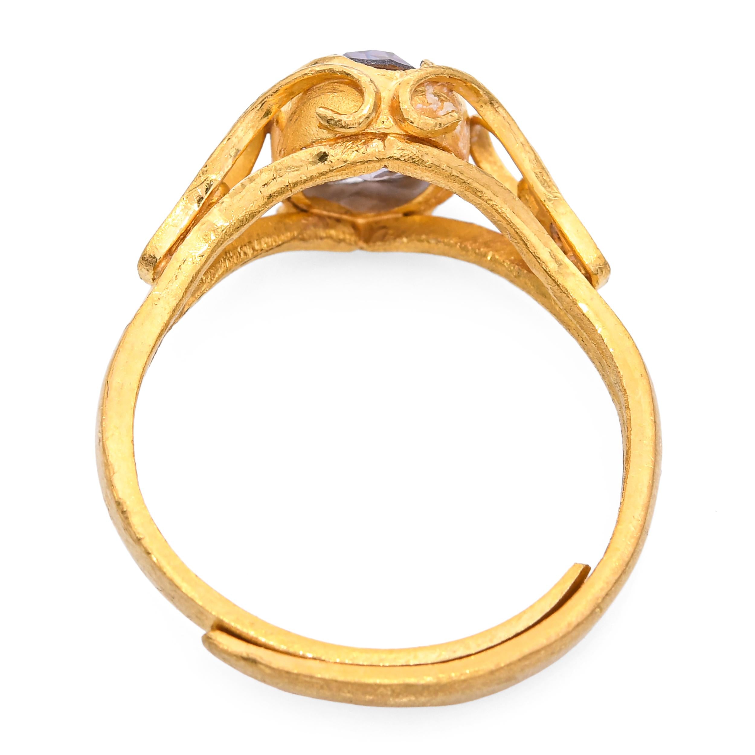 Vintage 24k Yellow Gold Ornate Zircon Ring