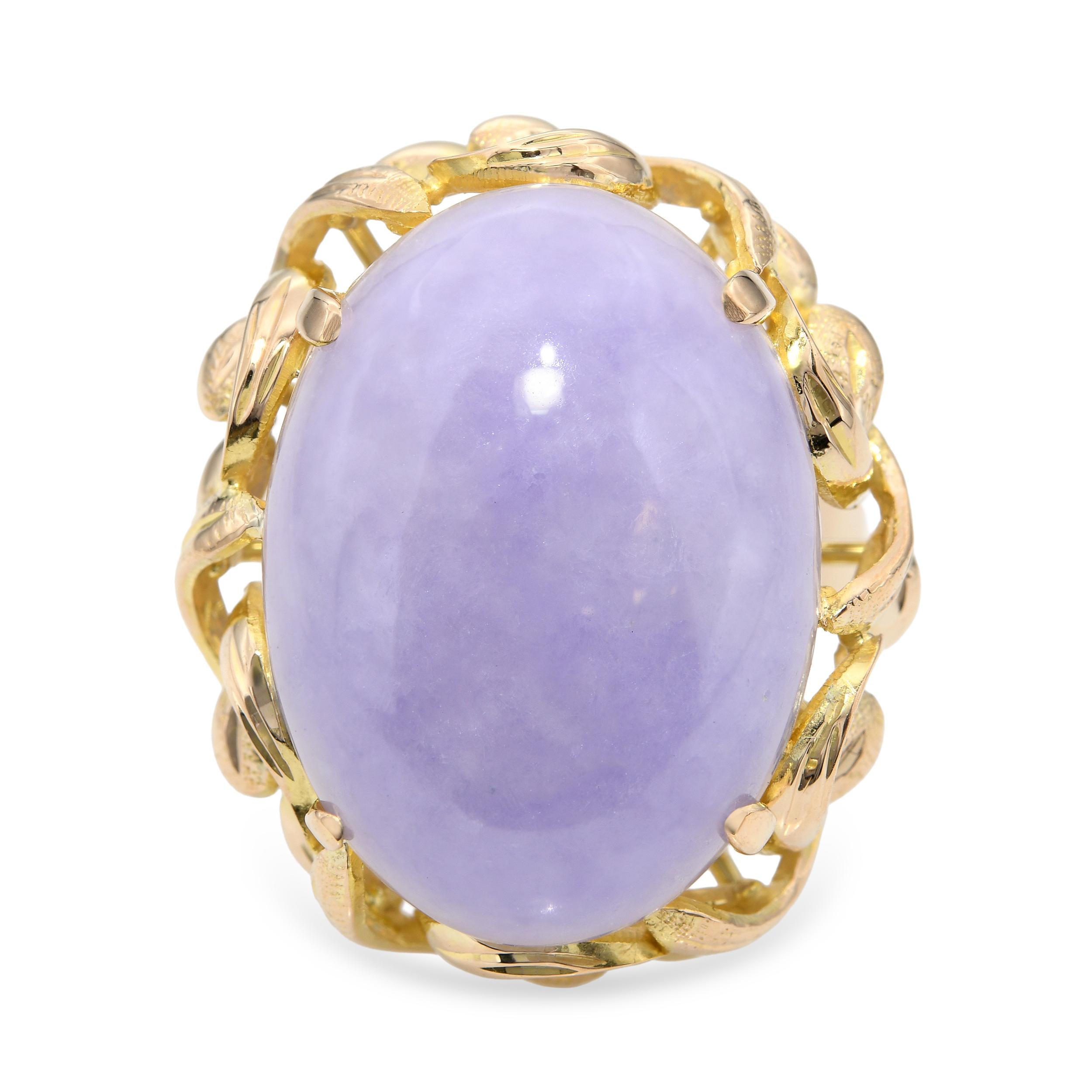 14k Yellow Gold Lavender Jade Cabochon Statement Ring