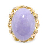 14k Yellow Gold Lavender Jade Cabochon Statement Ring