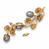 Vintage Black Rhodium 18k Yellow Gold Diamond and Pearl Convertible Brooch