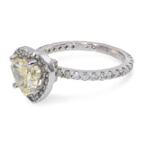 Vintage 18K White Gold 1.62ct Fancy Light Greenish Yellow Heart Diamond Ring