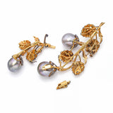 Vintage Black Rhodium 18k Yellow Gold Diamond and Pearl Convertible Brooch