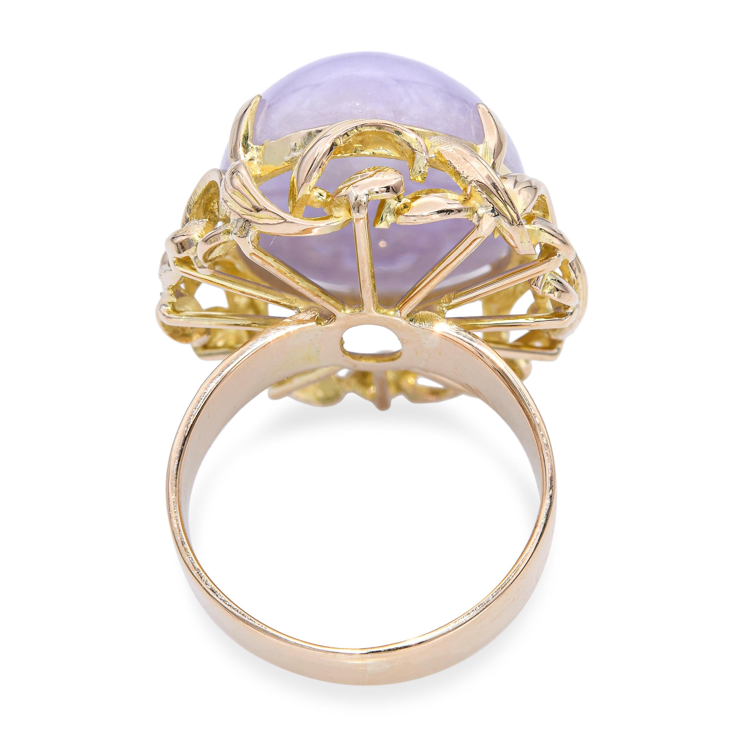 14k Yellow Gold Lavender Jade Cabochon Statement Ring