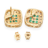 14k Yellow Gold Princess Cut Emerald and Diamond Stud Earrings