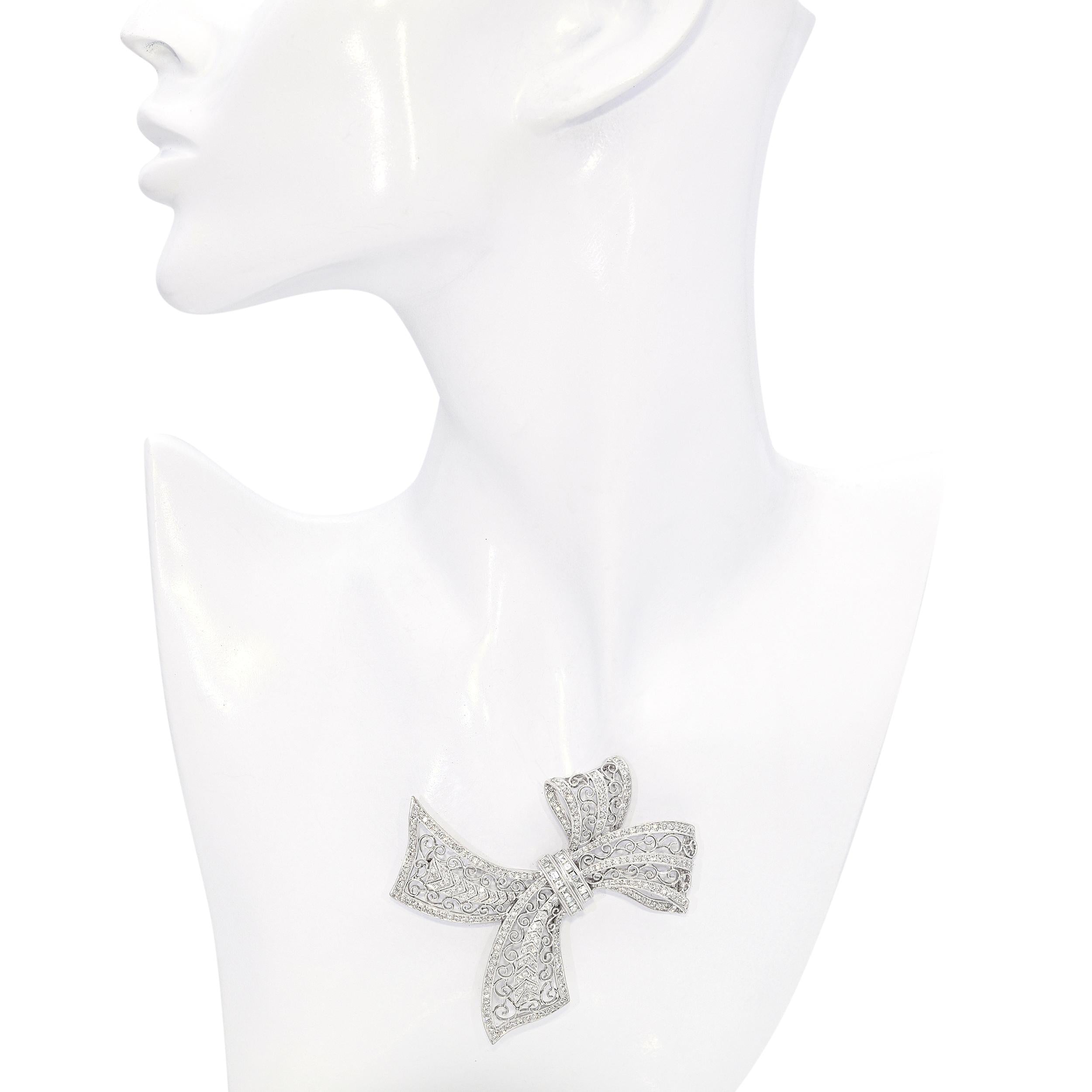 Vintage White Gold 3.20tcw Diamond Bow Brooch