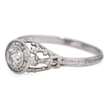 Antique Platinum 0.30ct Old Euro Diamond Filigree Engagement Ring