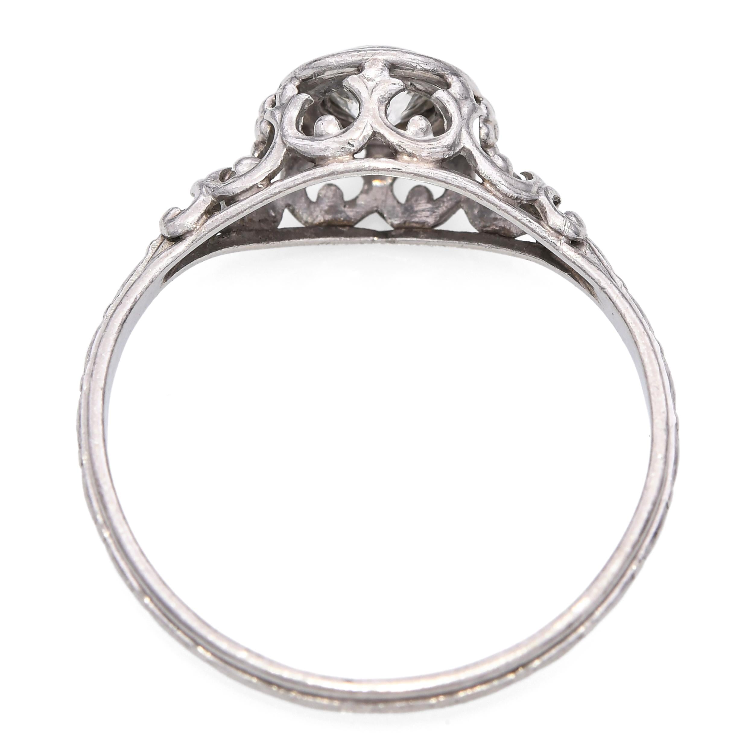 Antique Platinum 0.30ct Old Euro Diamond Filigree Engagement Ring
