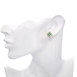 14k Yellow Gold Princess Cut Emerald and Diamond Stud Earrings
