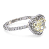 Vintage 18K White Gold 1.62ct Fancy Light Greenish Yellow Heart Diamond Ring