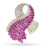 Vintage 14k Two Tone Gold 21.53ctw Ruby & 4.98ctw Diamond Ribbon Pendant Brooch
