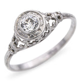 Antique Platinum 0.30ct Old Euro Diamond Filigree Engagement Ring