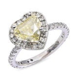 Vintage 18K White Gold 1.62ct Fancy Light Greenish Yellow Heart Diamond Ring