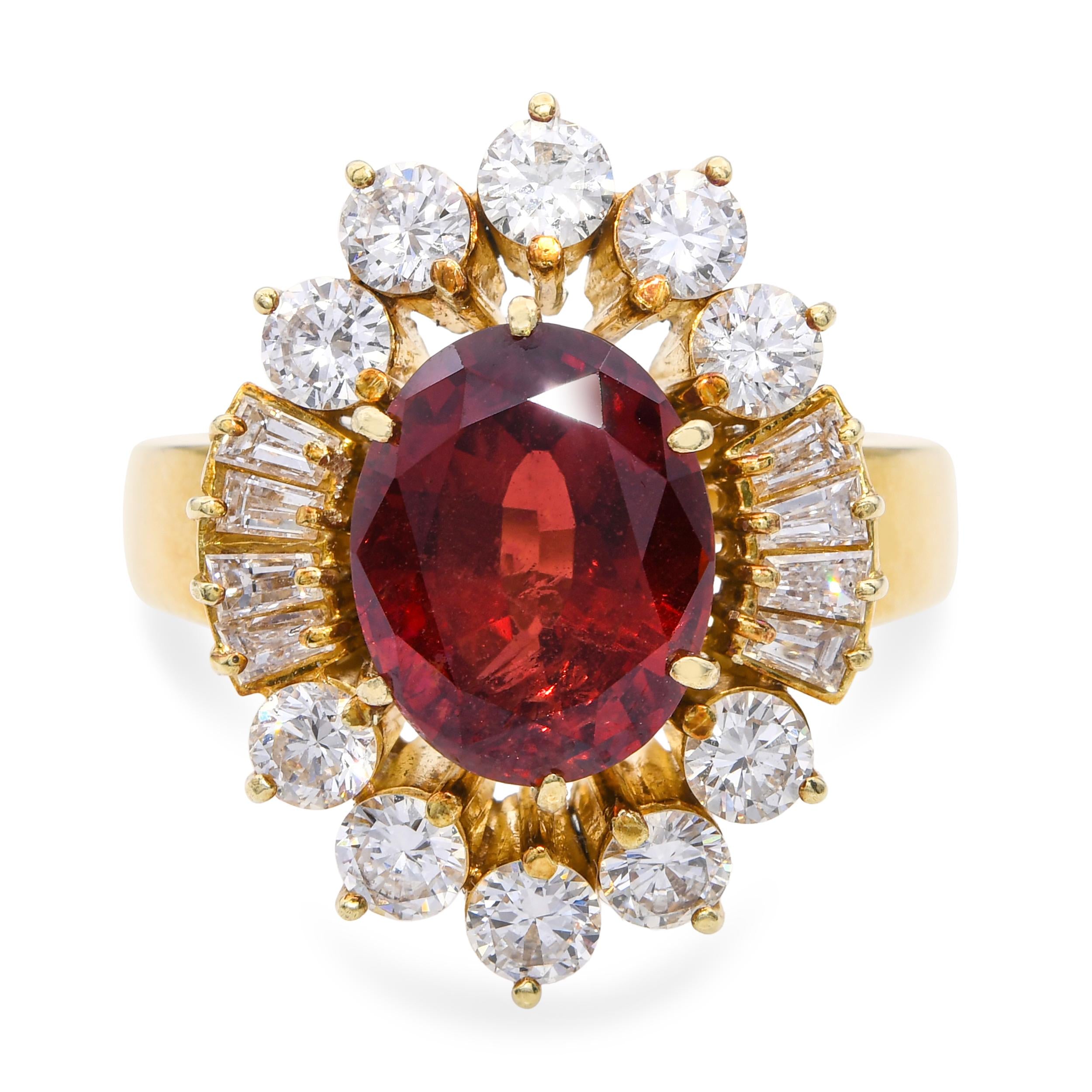 Vintage 14k Yellow Gold GIA 3.59ct Red Spinel and Diamond Ring