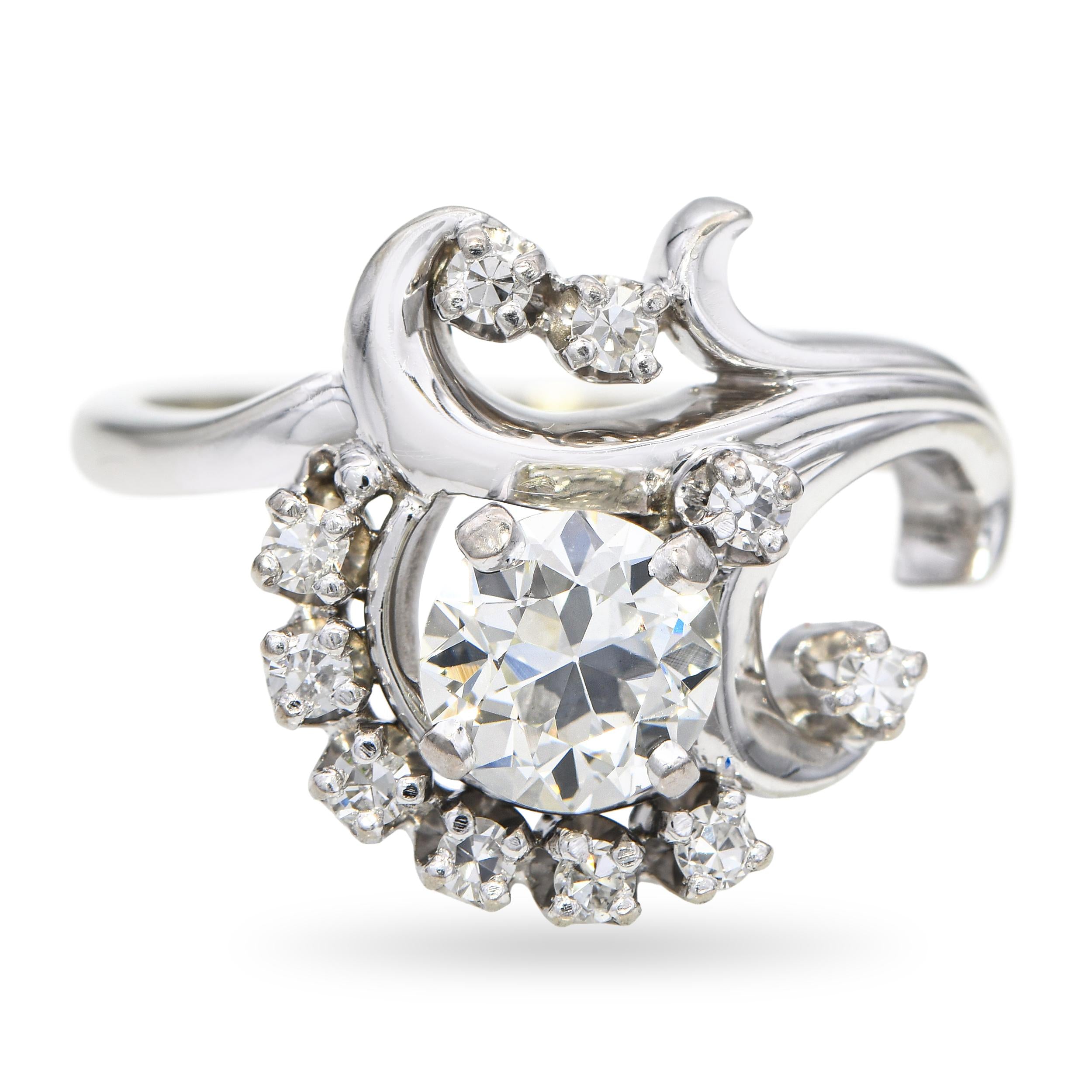 Vintage 18k White Gold Diamond Floral Ring