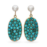 Vintage 14k Yellow Gold Turquoise and Pearl Drop Earrings
