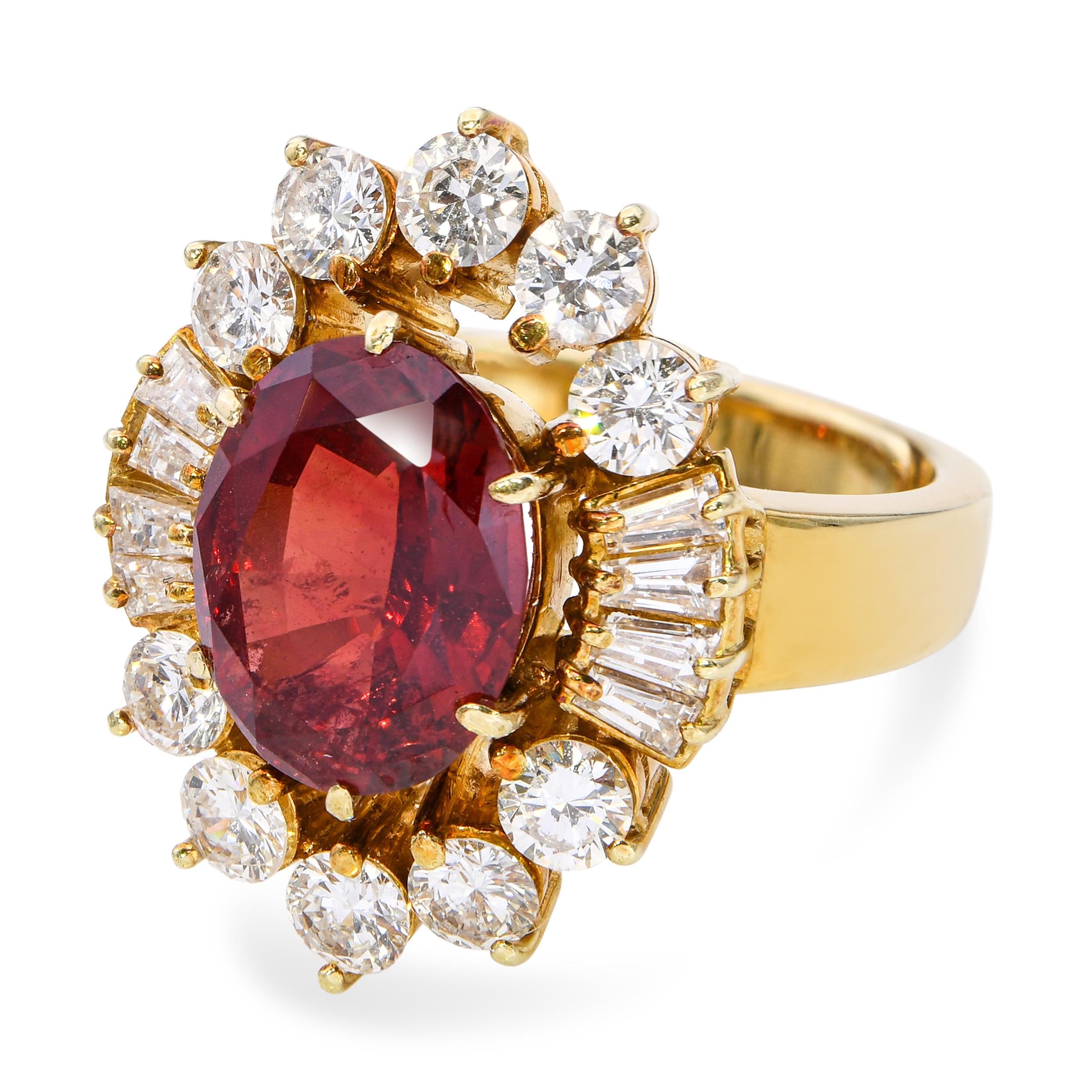 Vintage 14k Yellow Gold GIA 3.59ct Red Spinel and Diamond Ring