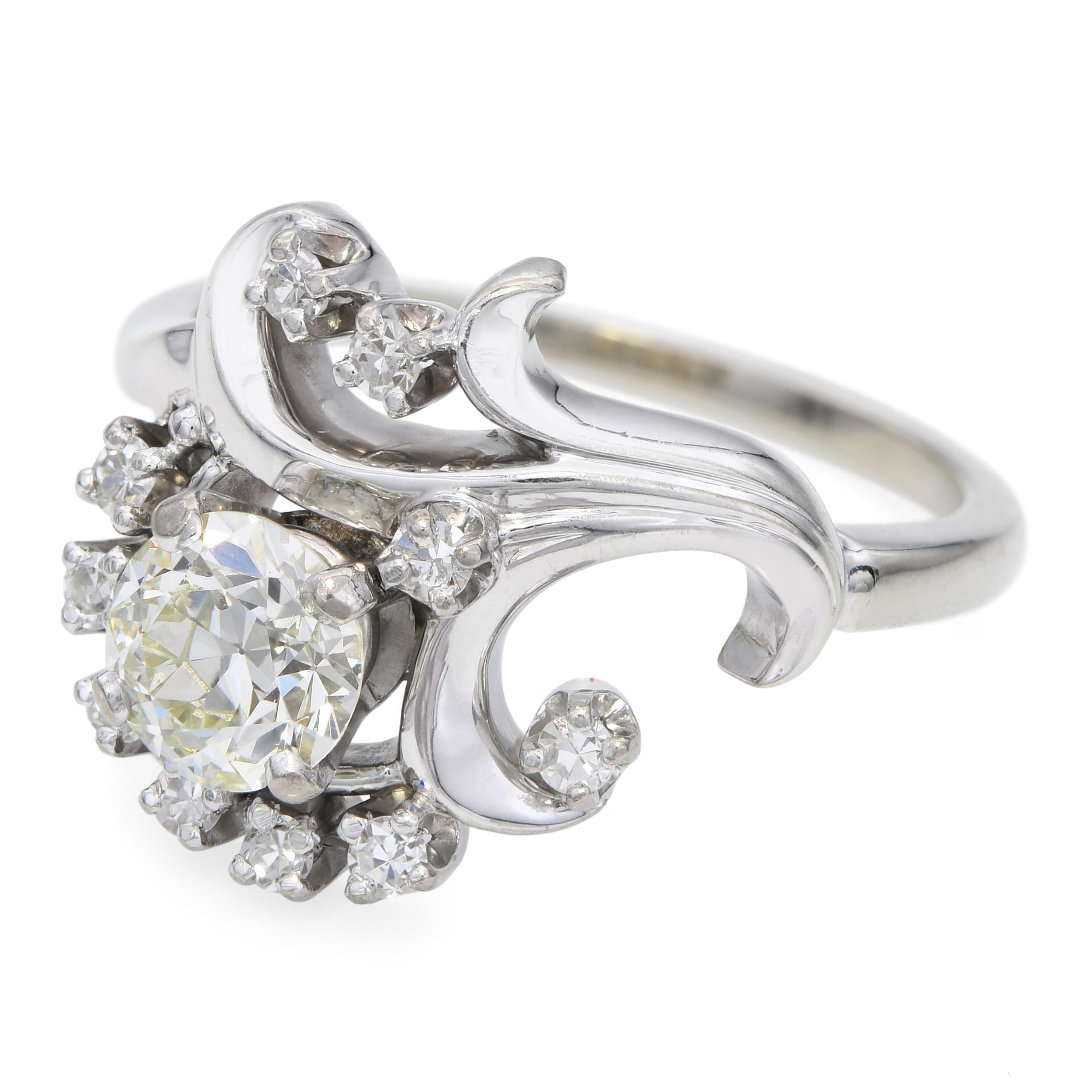 Vintage 18k White Gold Diamond Floral Ring