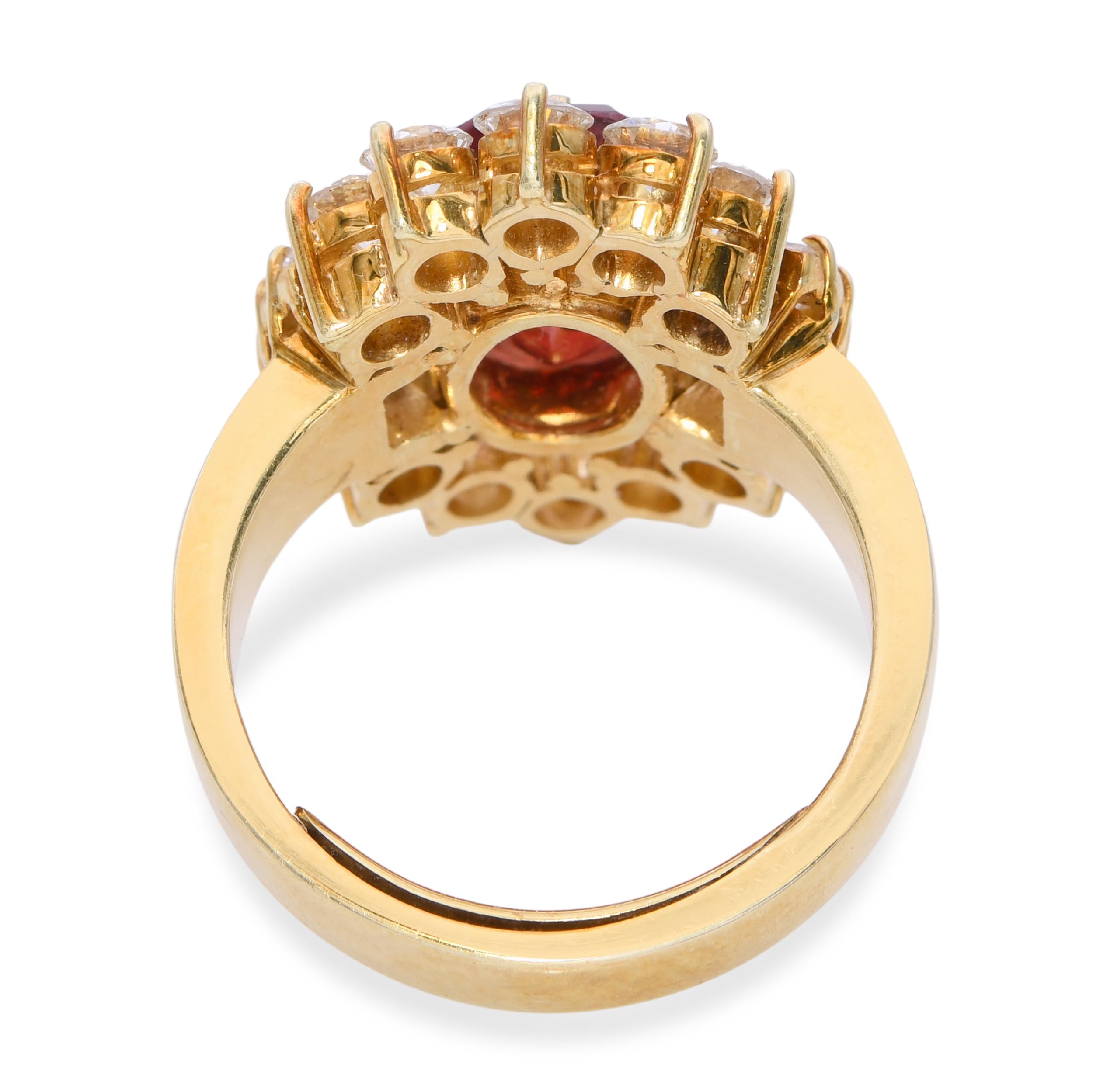 Vintage 14k Yellow Gold GIA 3.59ct Red Spinel and Diamond Ring
