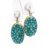 Vintage 14k Yellow Gold Turquoise and Pearl Drop Earrings