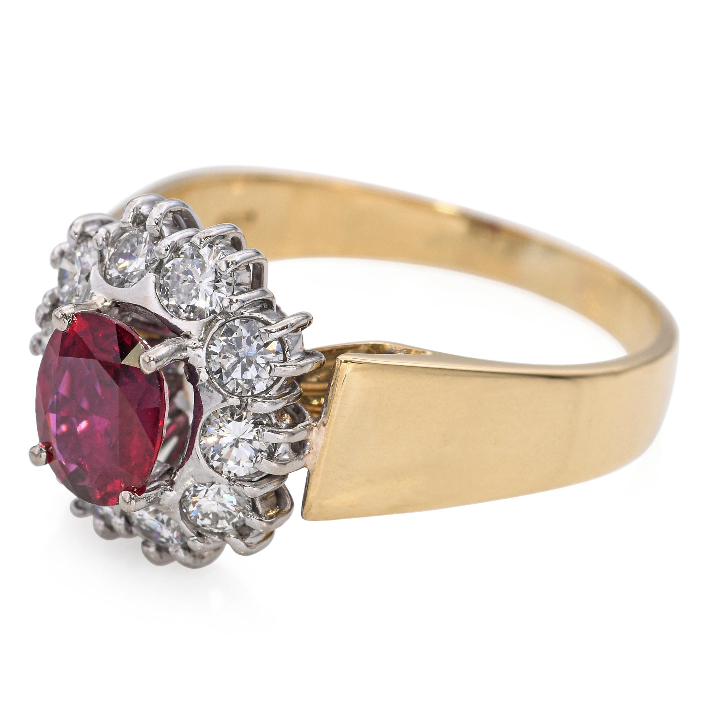 Vintage 18k Yellow Gold 0.74ct Ruby and 0.60tcw Diamond Halo Ring