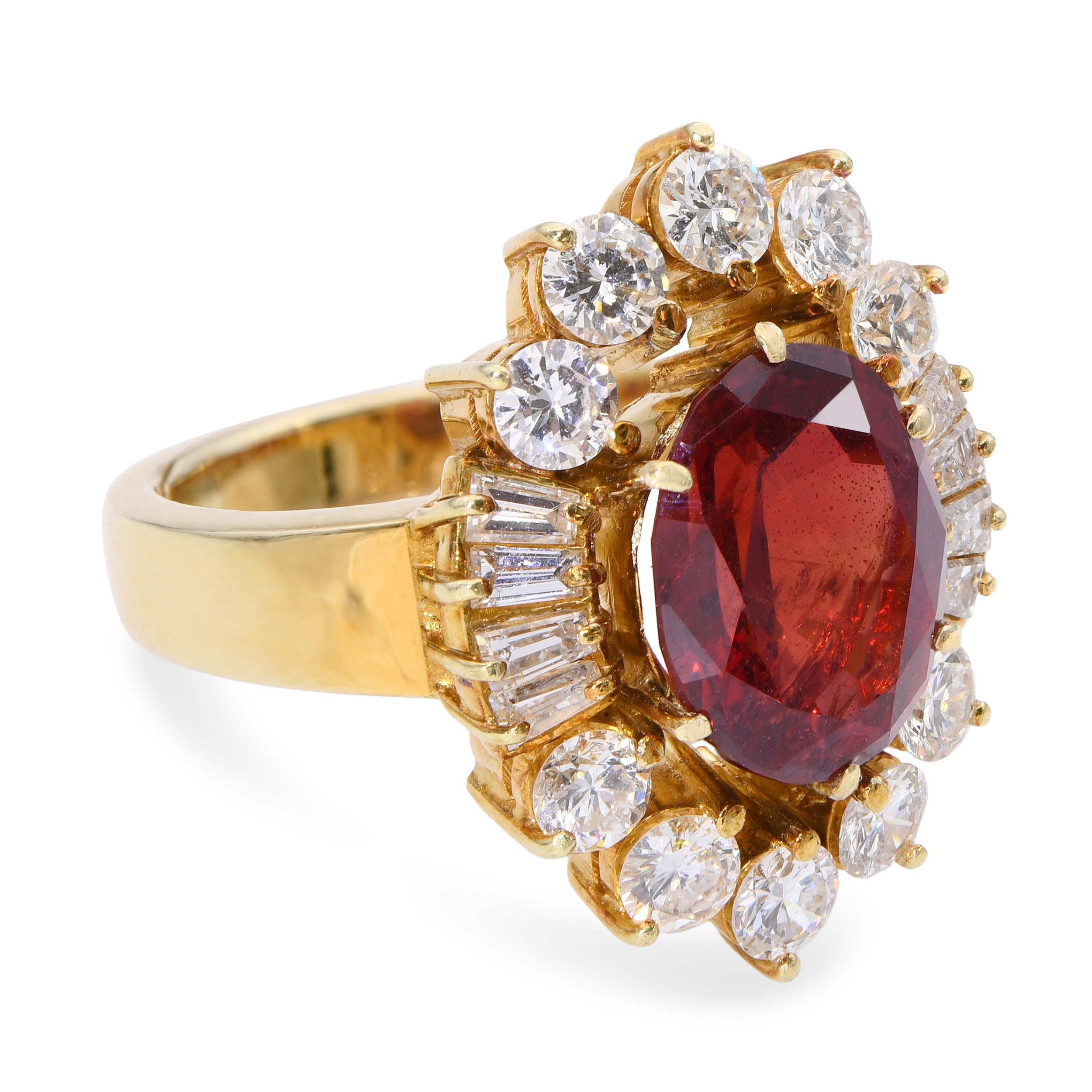 Vintage 14k Yellow Gold GIA 3.59ct Red Spinel and Diamond Ring