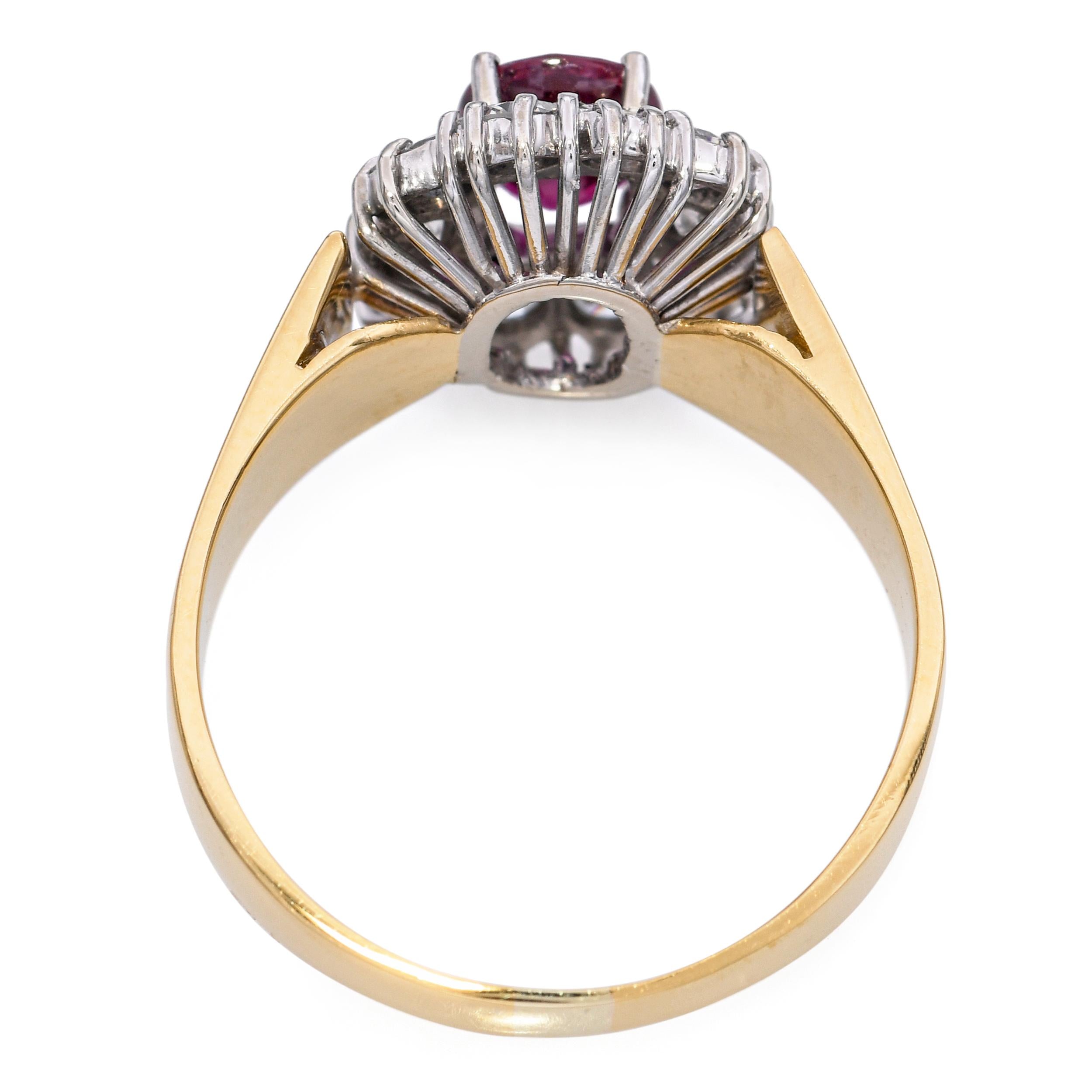 Vintage 18k Yellow Gold 0.74ct Ruby and 0.60tcw Diamond Halo Ring
