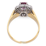 Vintage 18k Yellow Gold 0.74ct Ruby and 0.60tcw Diamond Halo Ring