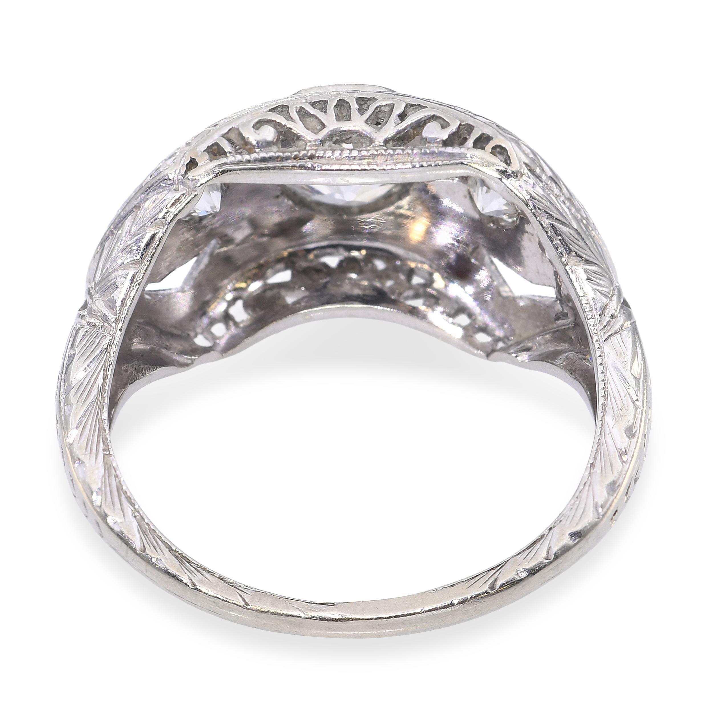 Antique Barth 18k White Gold 0.57tcw Old Euro Diamond Openwork Ring