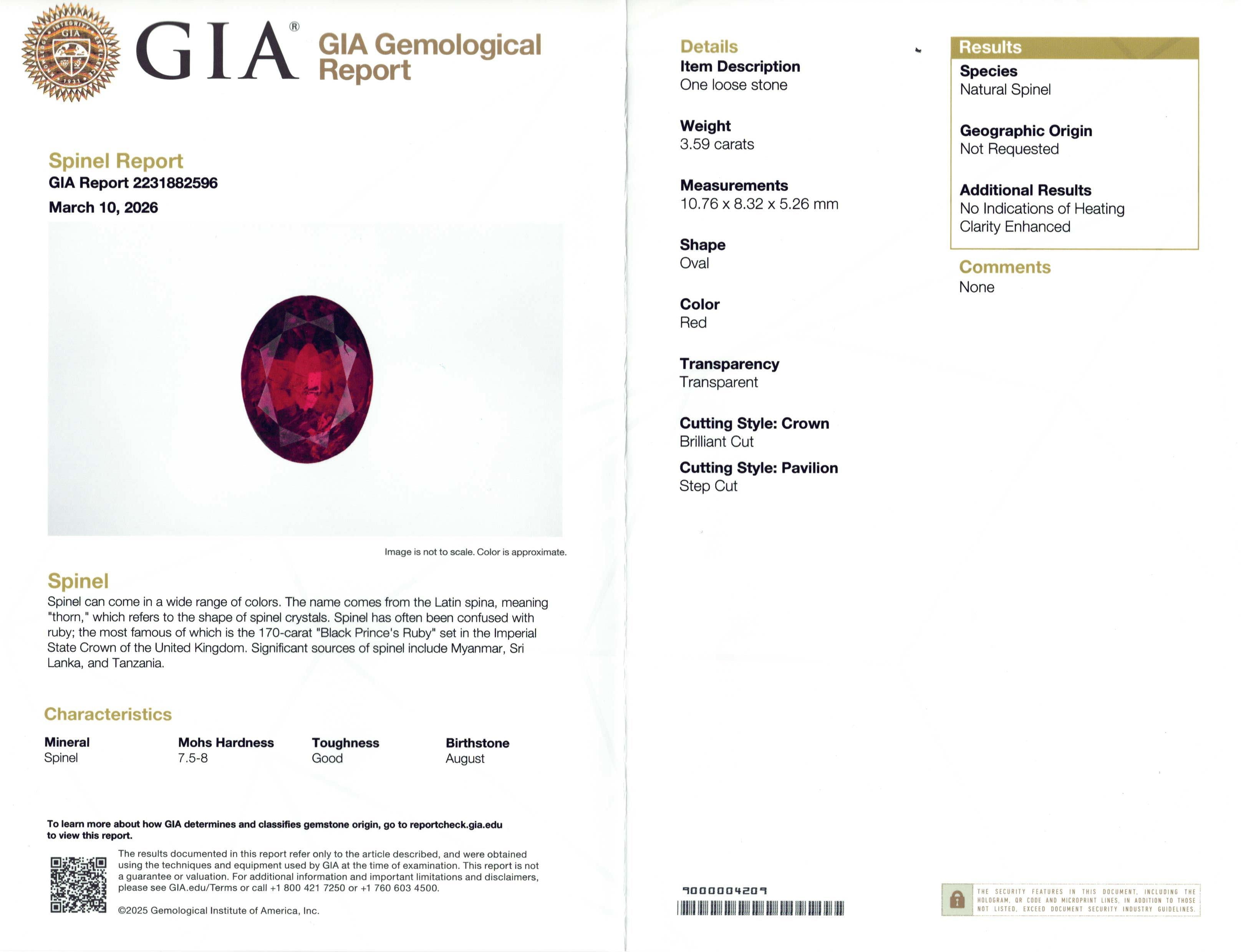 Vintage 14k Yellow Gold GIA 3.59ct Red Spinel and Diamond Ring